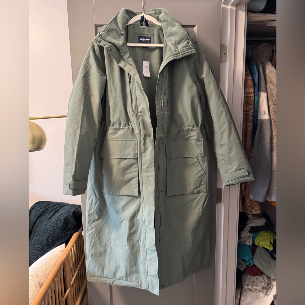 Lands' End Women's Tall Green Trench Coat